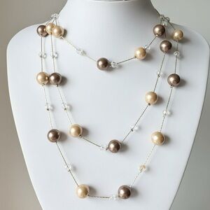 Lia Sophia Station Necklace Gold Brown Beige Pearls (Vintage Flapper Girl Pearl)